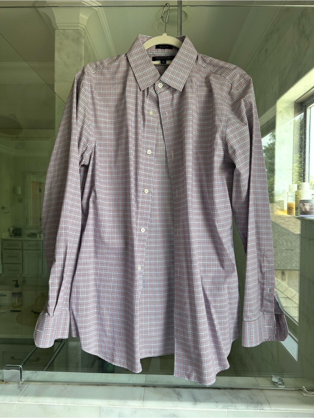 Banana Republic Men's Plaid Dress Shirt - Purple & White